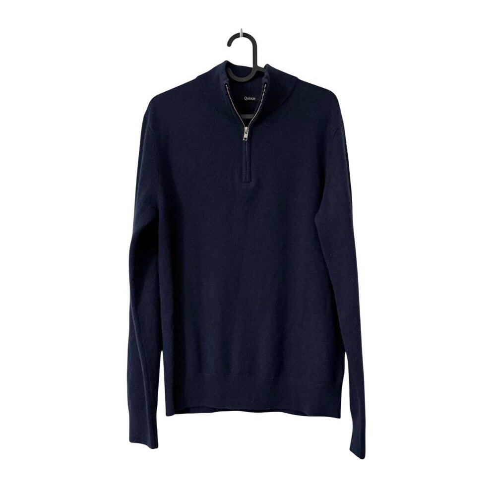Quince Navy 100% Mongolian Cashmere 1/4 Zip Sweater Mens Size Small